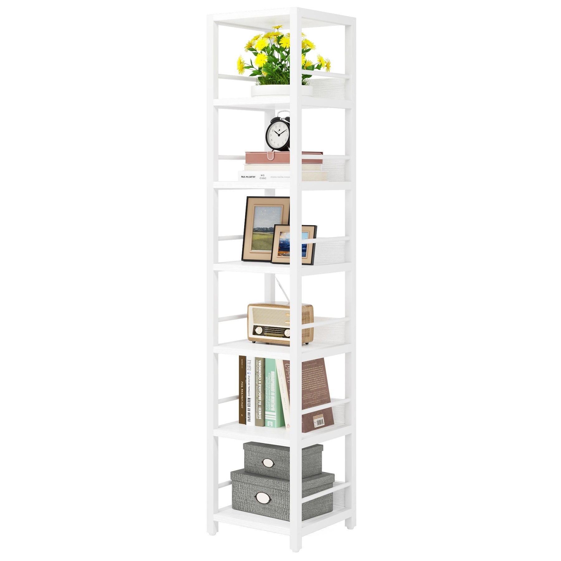 75 Inch Tall Narrow Corner Shelves, 6-Tier Etagere Shelve Storage Rack Bookshelves for Home Office