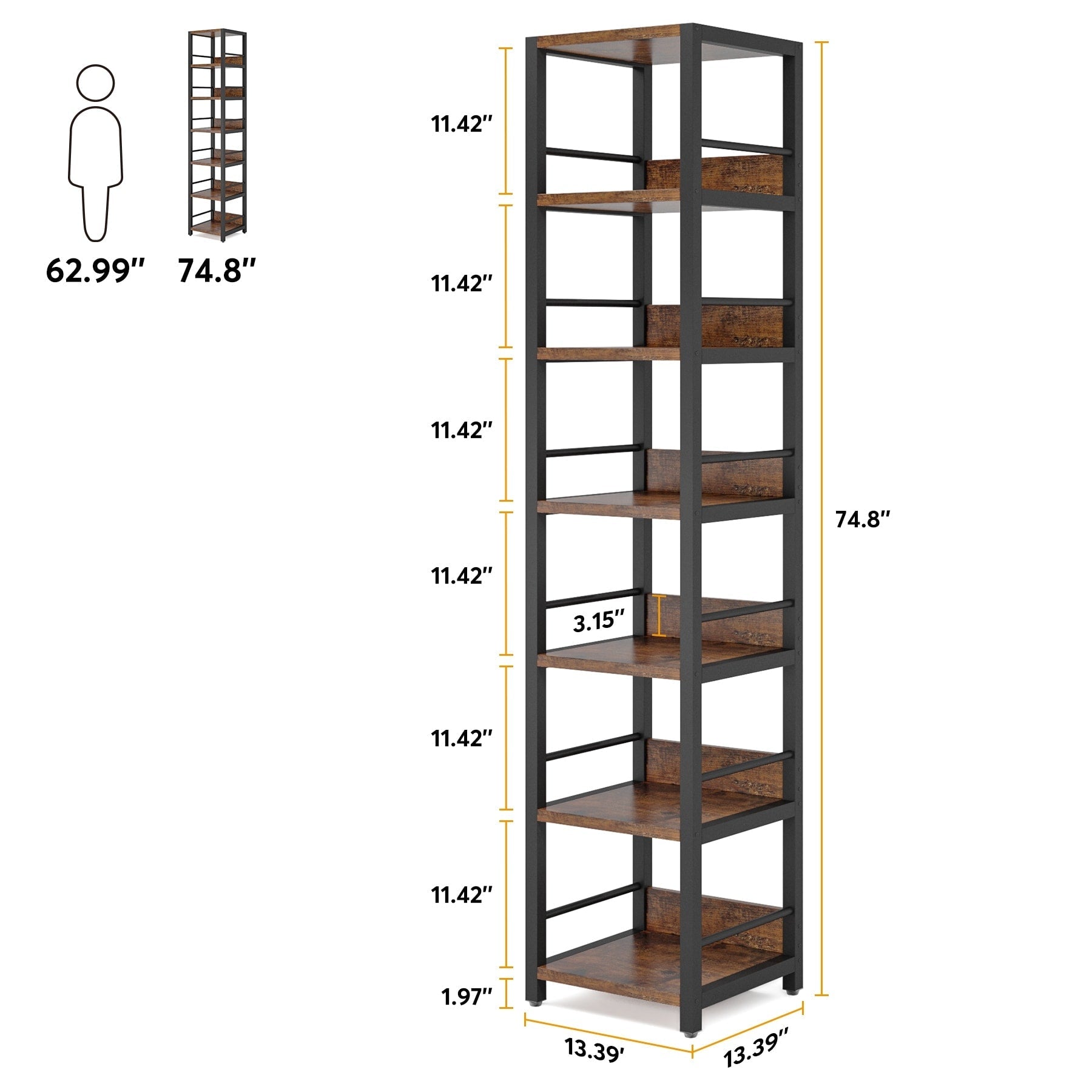 75 Inch Tall Narrow Corner Shelves, 6-Tier Etagere Shelve Storage Rack Bookshelves for Home Office