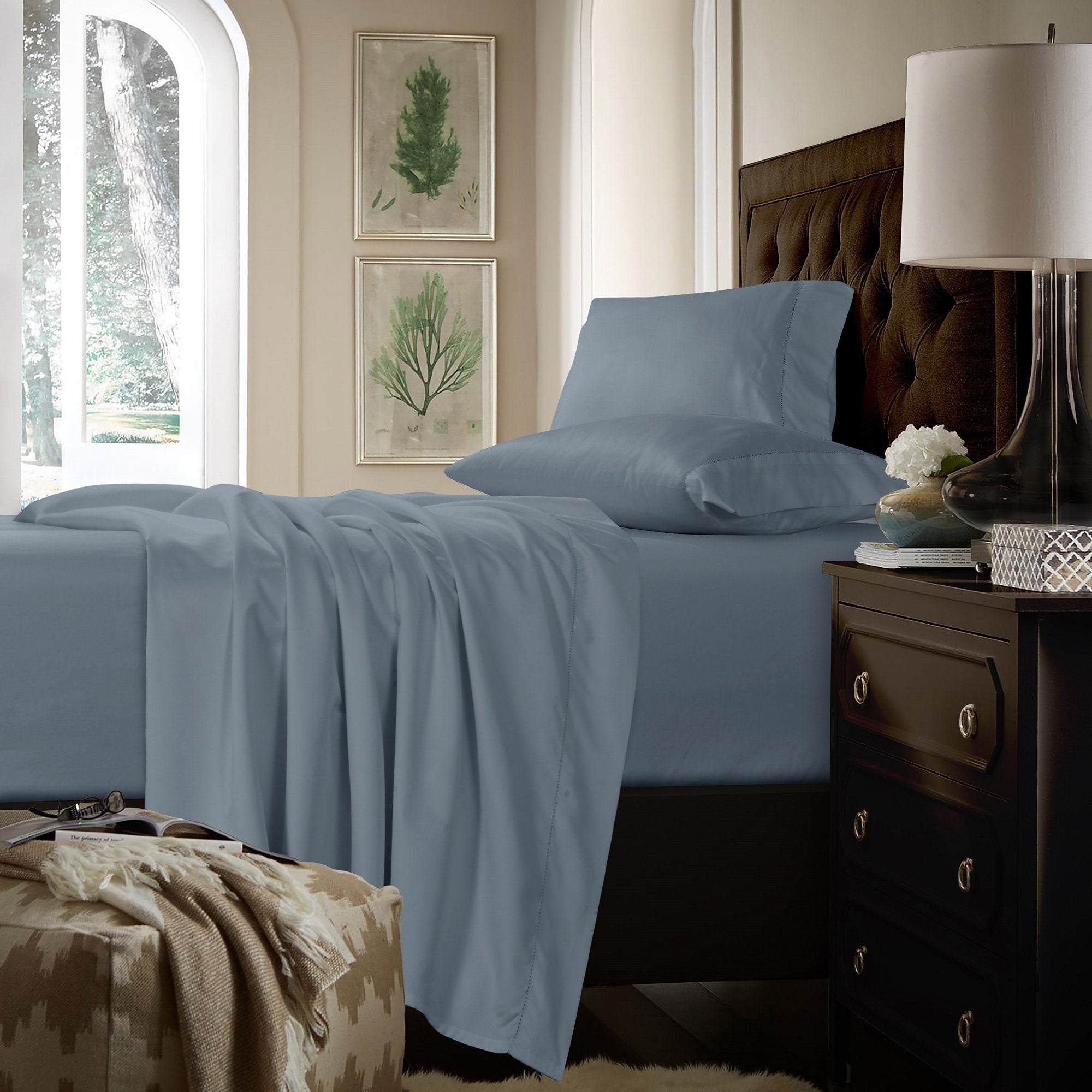 Parure de draps extra-profonds en coton 750 fils avec drap plat surdimensionné
