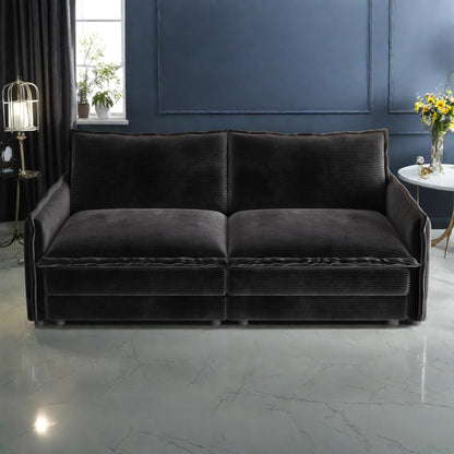 Canapé 2 places en velours côtelé 75, assise profonde avec 2 coussins pour le salon