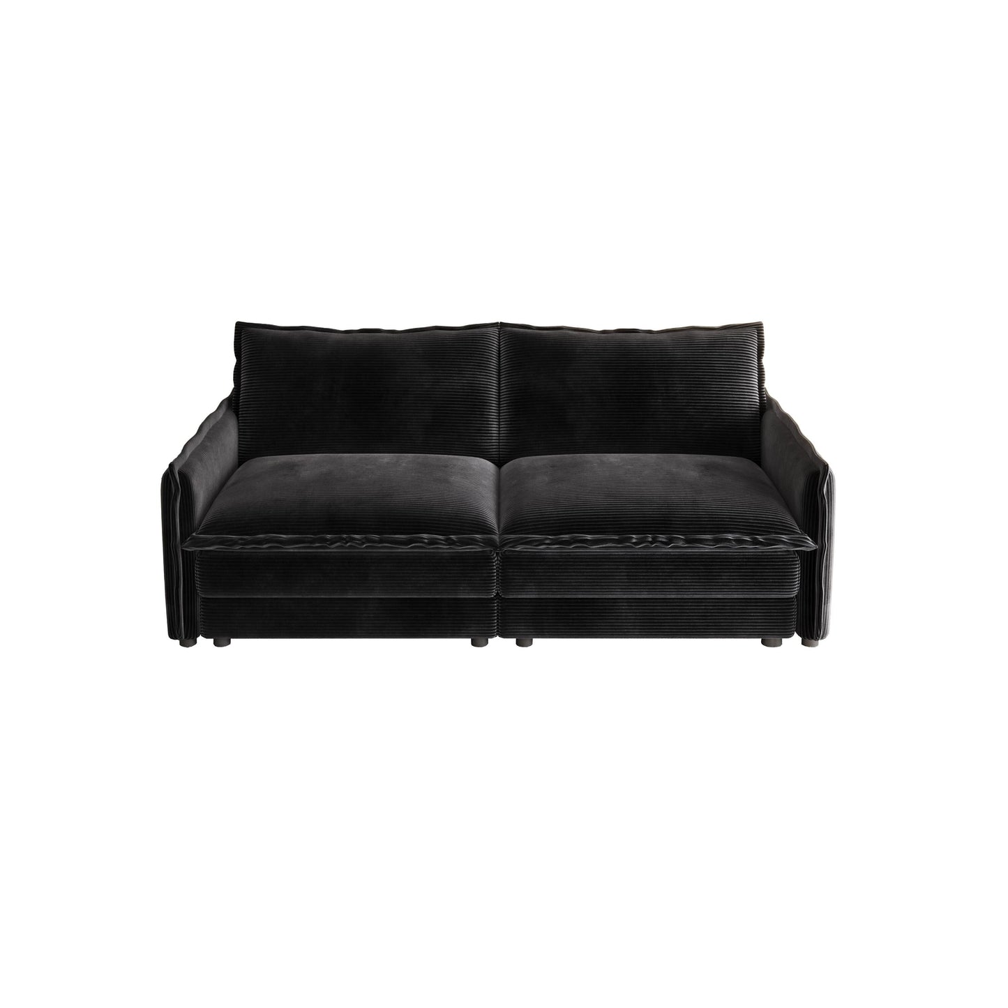 Canapé 2 places en velours côtelé 75, assise profonde avec 2 coussins pour le salon