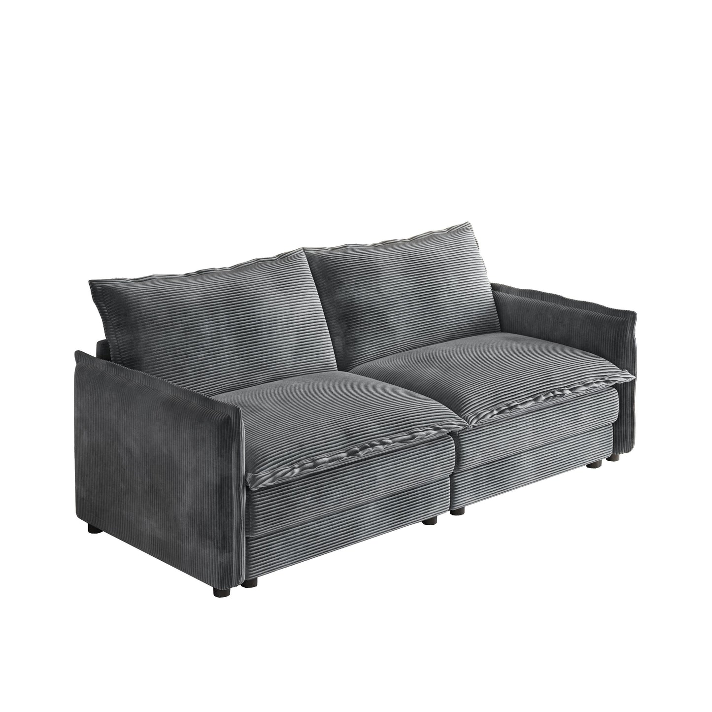 Canapé 2 places en velours côtelé 75, assise profonde avec 2 coussins pour le salon