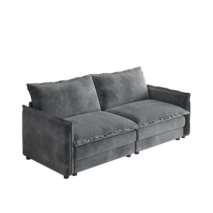 Canapé 2 places en velours côtelé 75, assise profonde avec 2 coussins pour le salon