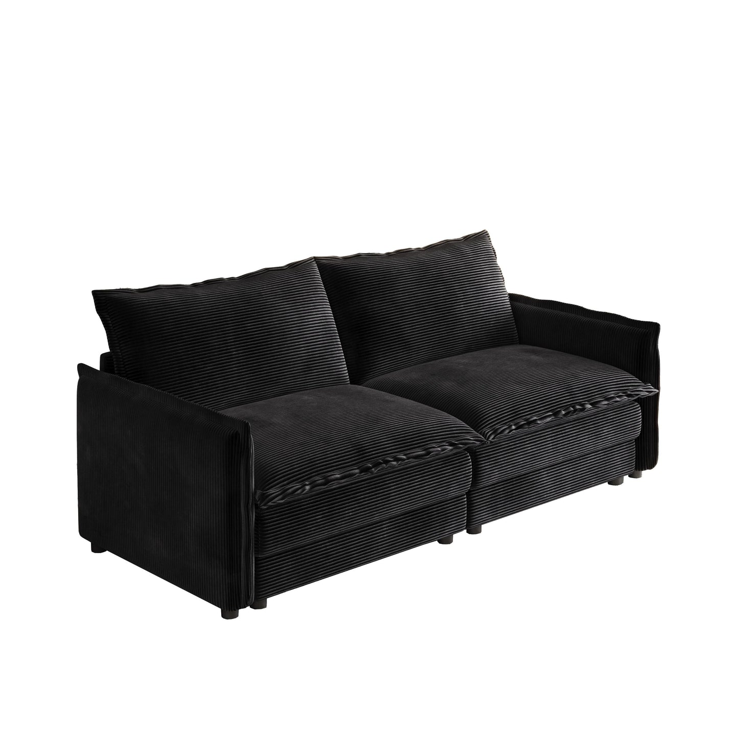 Canapé 2 places en velours côtelé 75, assise profonde avec 2 coussins pour le salon