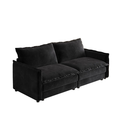 Canapé 2 places en velours côtelé 75, assise profonde avec 2 coussins pour le salon