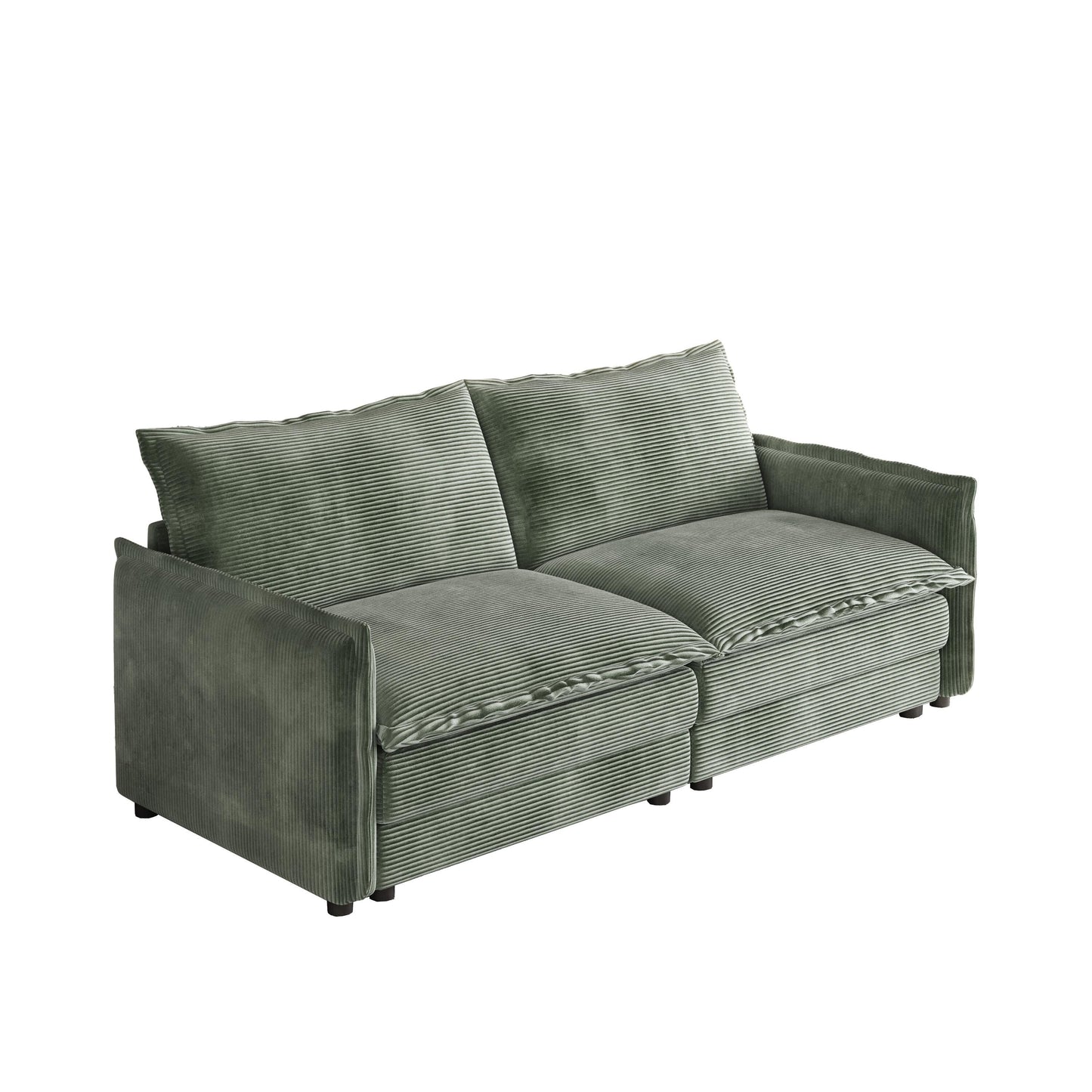 Canapé 2 places en velours côtelé 75, assise profonde avec 2 coussins pour le salon