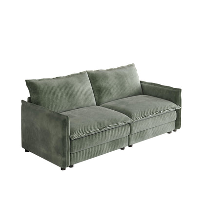 Canapé 2 places en velours côtelé 75, assise profonde avec 2 coussins pour le salon