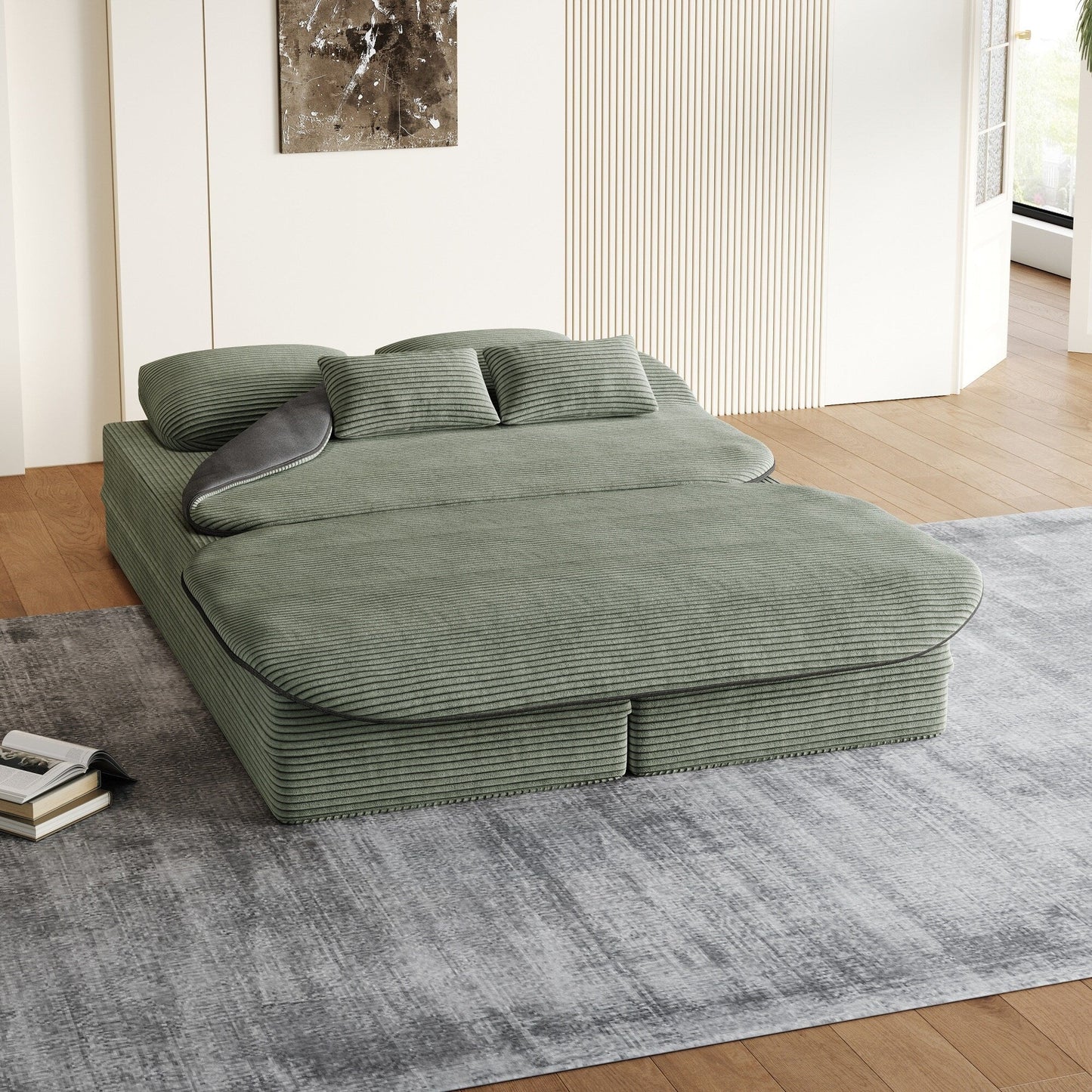 Canapé-lit convertible pliable 2 en 1 de 75 pouces en mousse avec couverture multifonctionnelle