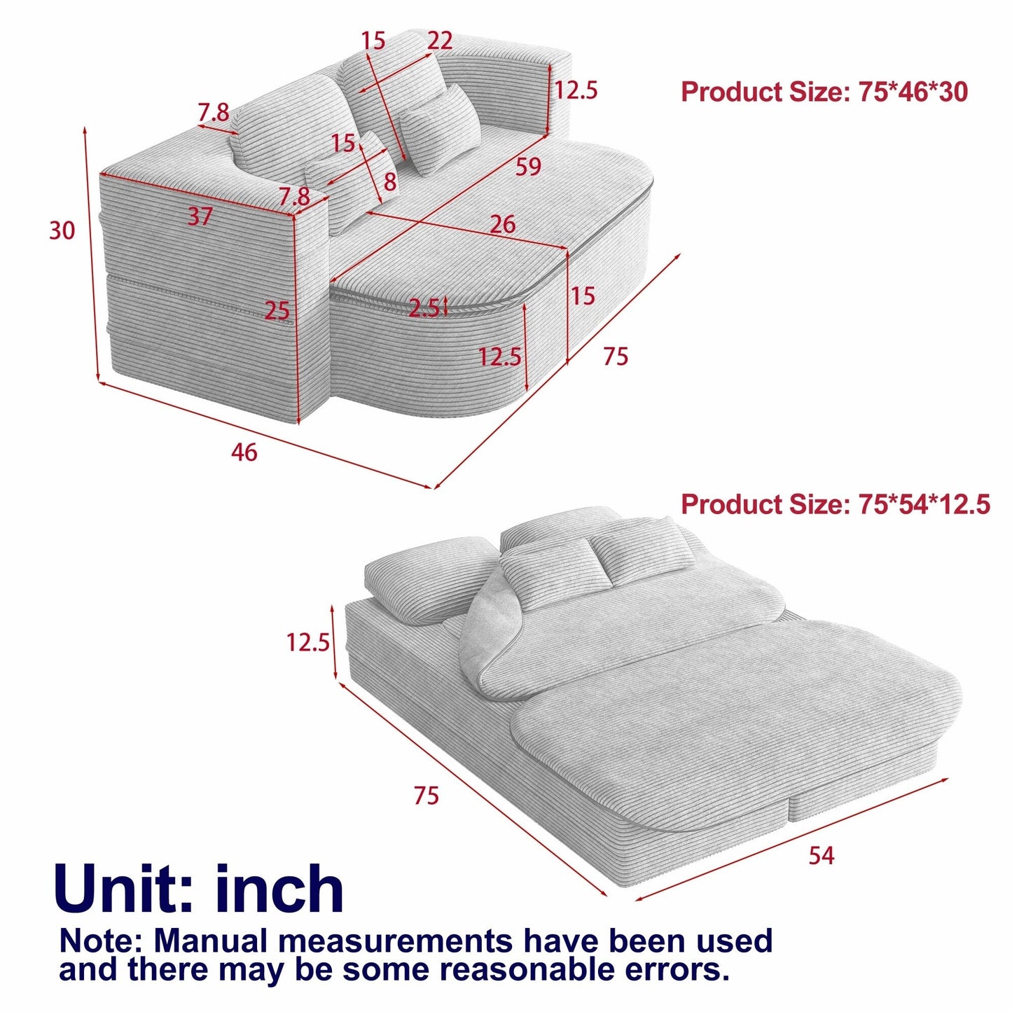 Canapé-lit convertible pliable 2 en 1 de 75 pouces en mousse avec couverture multifonctionnelle