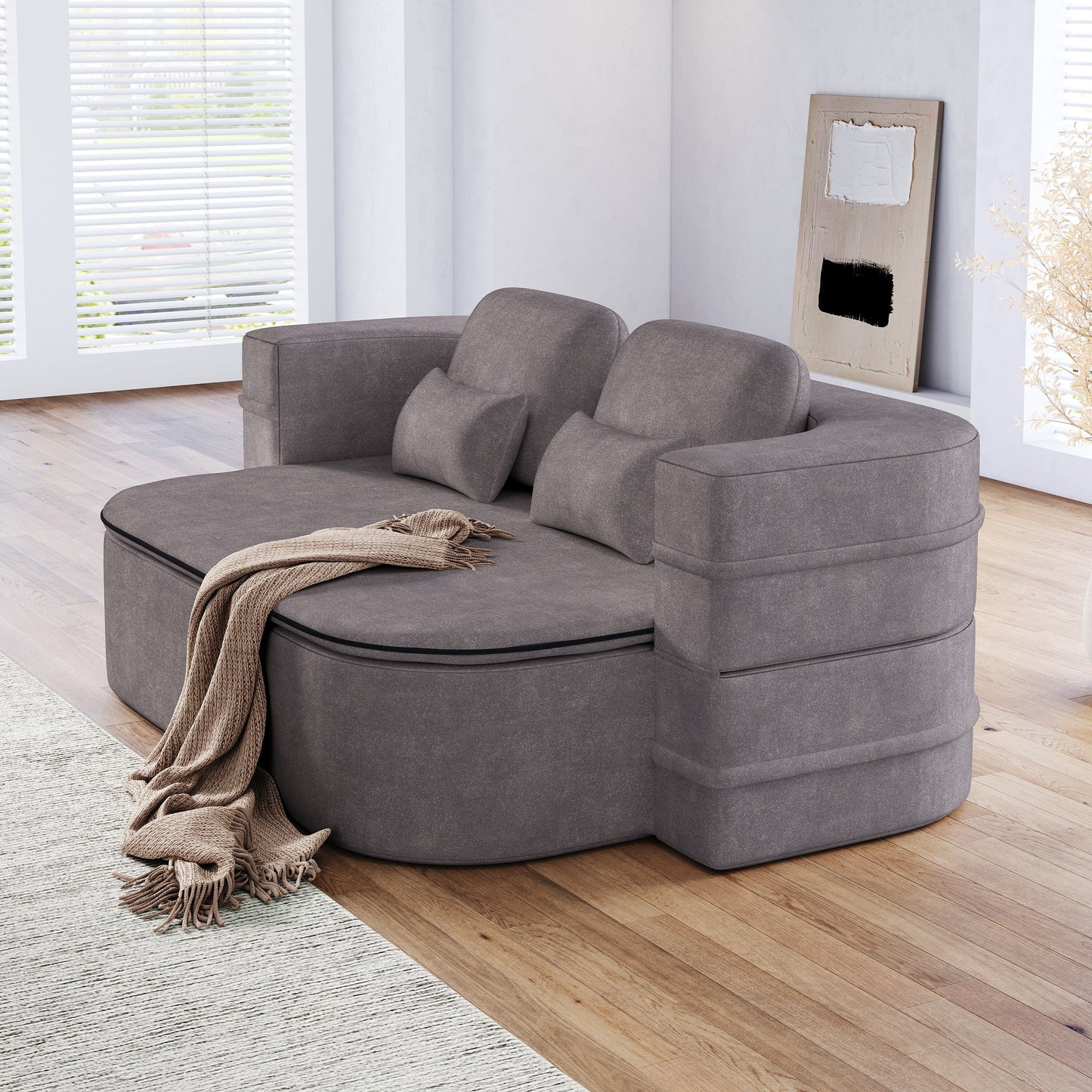 Canapé-lit pliable 2 en 1 75'', convertible en mousse chenille, avec couverture multifonctionnelle, canapé de salon