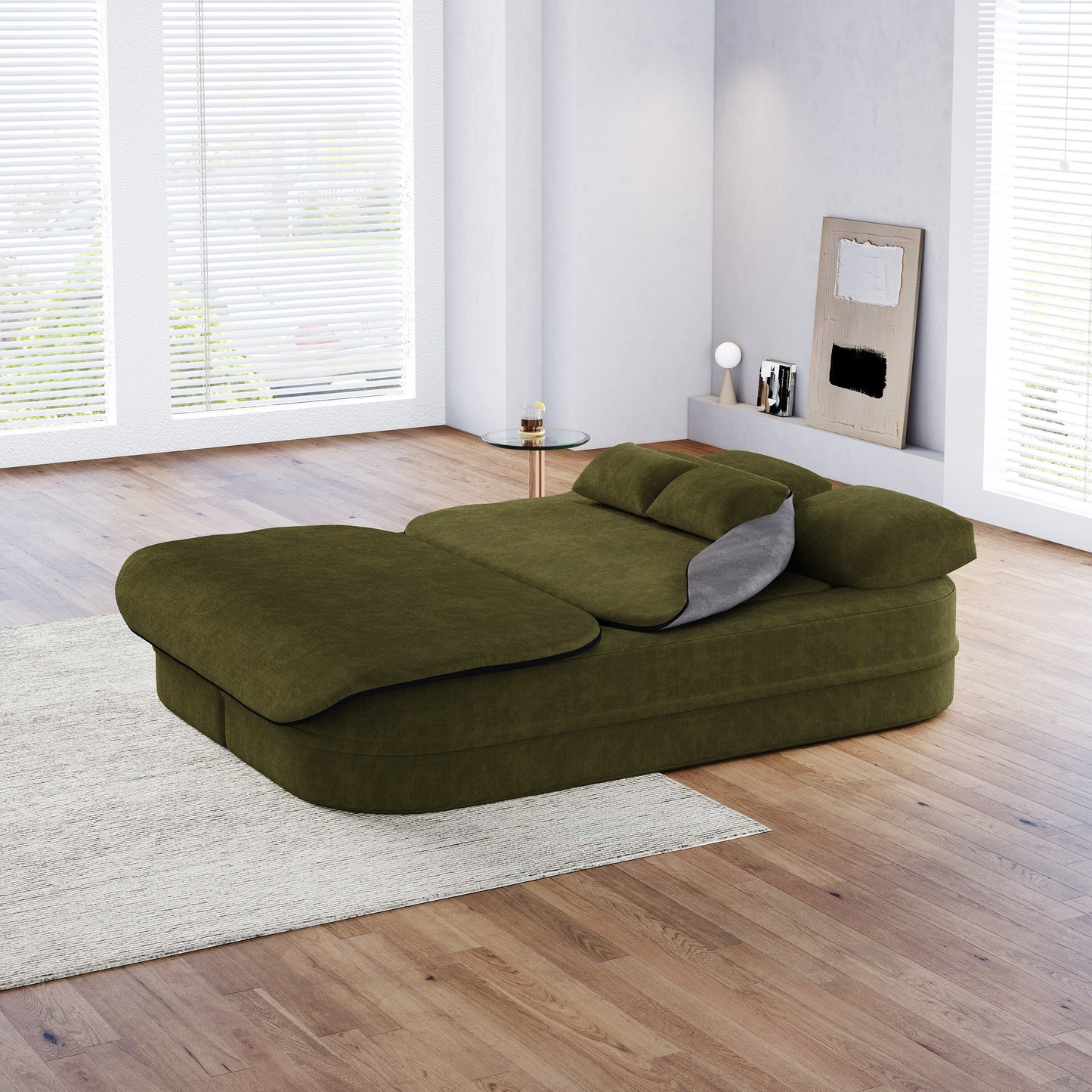 Canapé-lit pliable 2 en 1 75'', convertible en mousse chenille, avec couverture multifonctionnelle, canapé de salon
