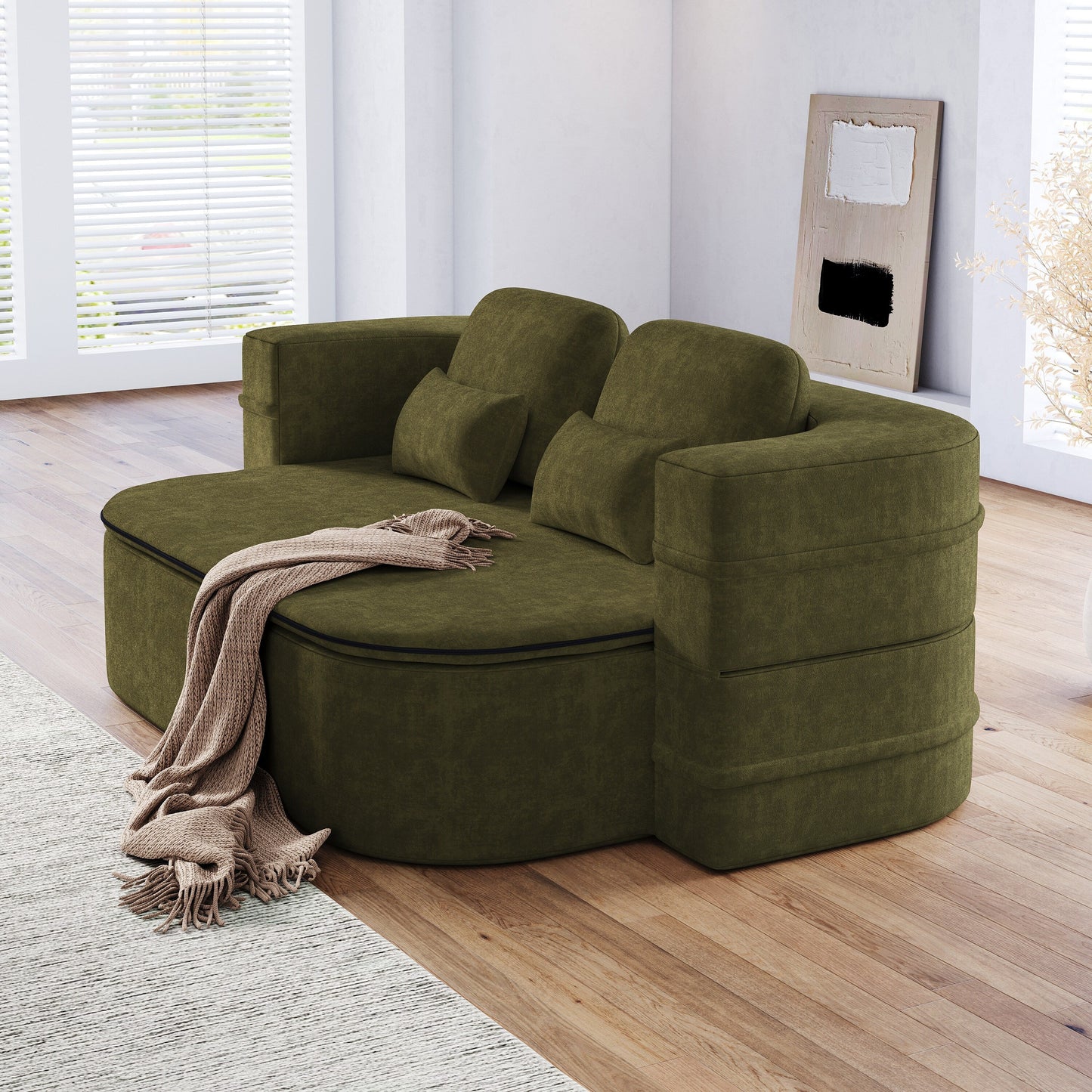 Canapé-lit pliable 2 en 1 75'', convertible en mousse chenille, avec couverture multifonctionnelle, canapé de salon