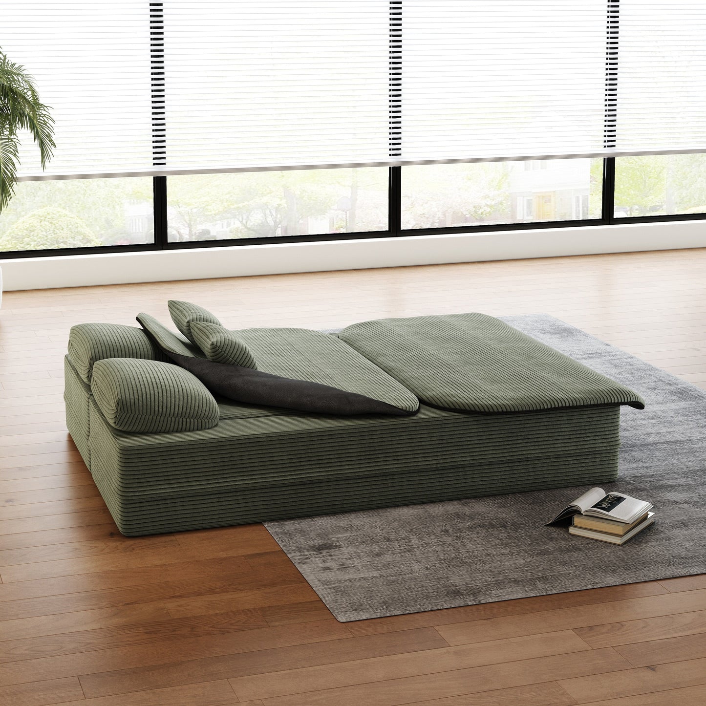 Canapé-lit pliable 2 en 1 de 75 pouces, convertible en mousse avec couverture multifonctionnelle, canapé-lit de sol