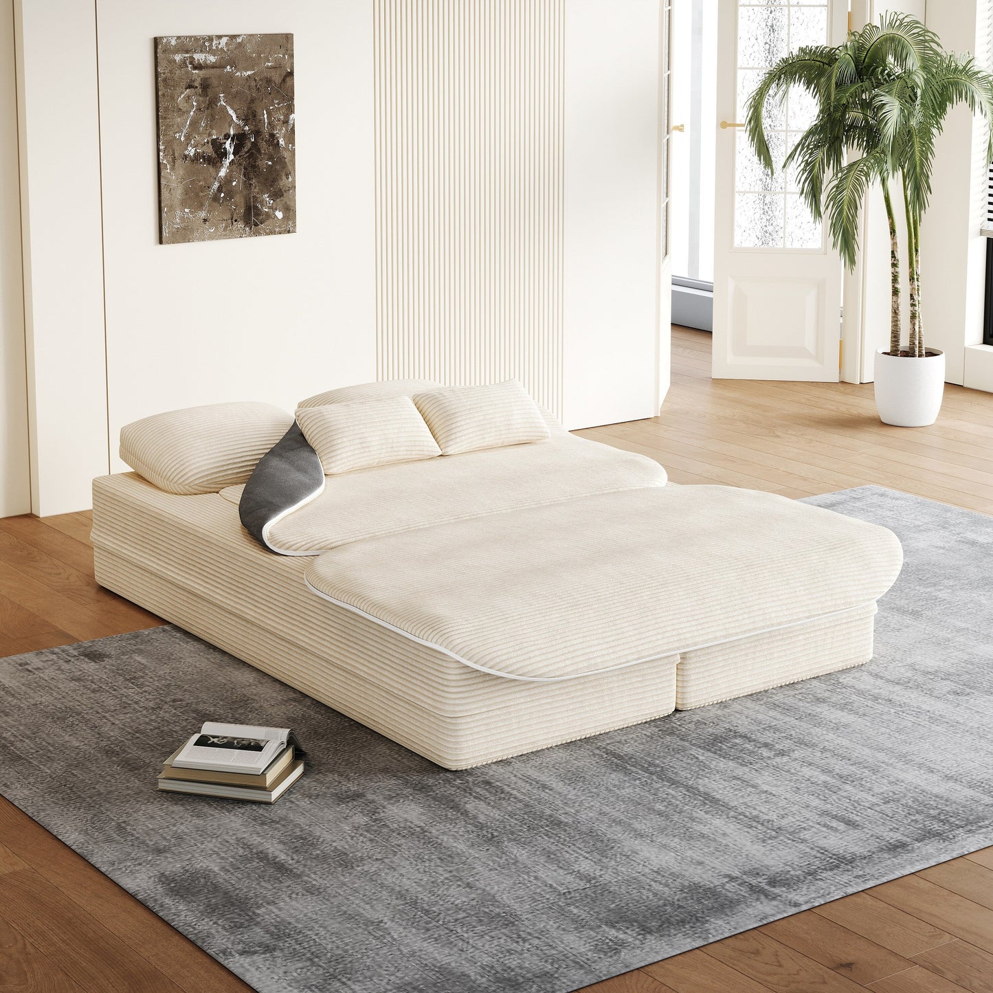 Canapé-lit pliable 2 en 1 de 75 pouces, convertible en mousse avec couverture multifonctionnelle, canapé-lit de sol