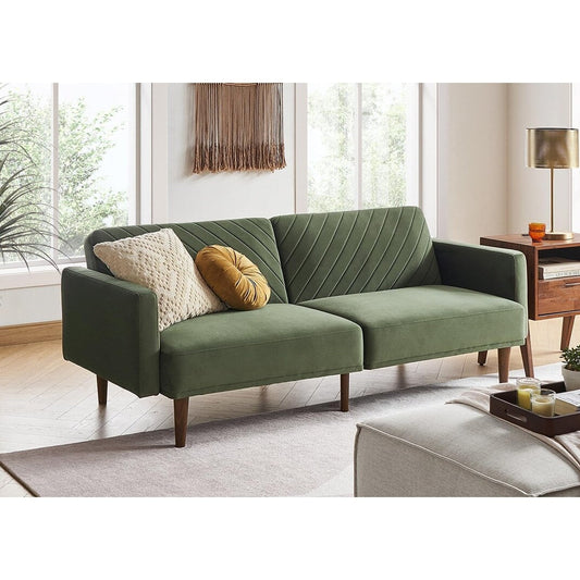 Canapé-lit futon moderne du milieu du siècle 76,8 po - Petit canapé-lit causeuse avec housse en velours de qualité supérieure pour le salon, vert olive