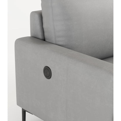 Canapé 3 places en cuir véritable 77 avec chargeur USB, coussins haute résilience et pieds en métal noir