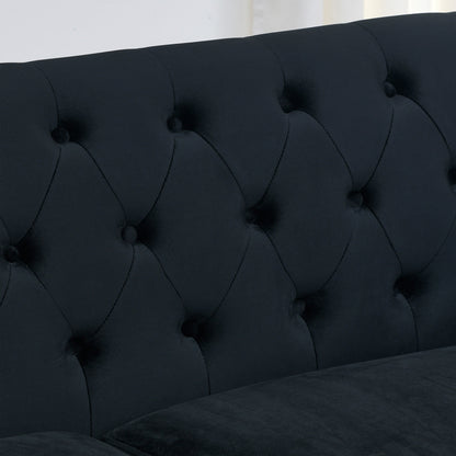 Canapé 3 places moderne en velours de 77 po avec dossiers capitonnés, garniture cloutée et 2 coussins