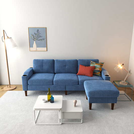 Canapé convertible 3 places en L de 78,74 pouces avec pouf de rangement, ports USB et porte-gobelet