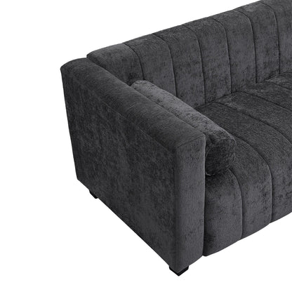 Canapé 3 places rembourré en chenille 78,7 avec pieds en plastique et 2 coussins pour le salon