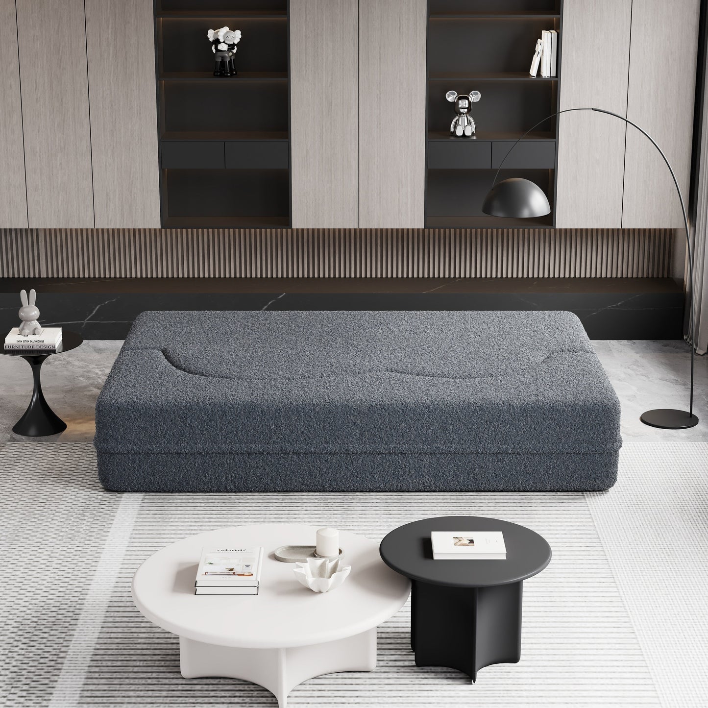 Canapé-lit convertible en tissu Teddy de 78 pouces, rempli de mousse, avec 2 oreillers et matelas pliant pour le salon