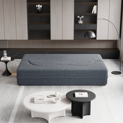 Canapé-lit convertible en tissu Teddy de 78 pouces, rempli de mousse, avec 2 oreillers et matelas pliant pour le salon