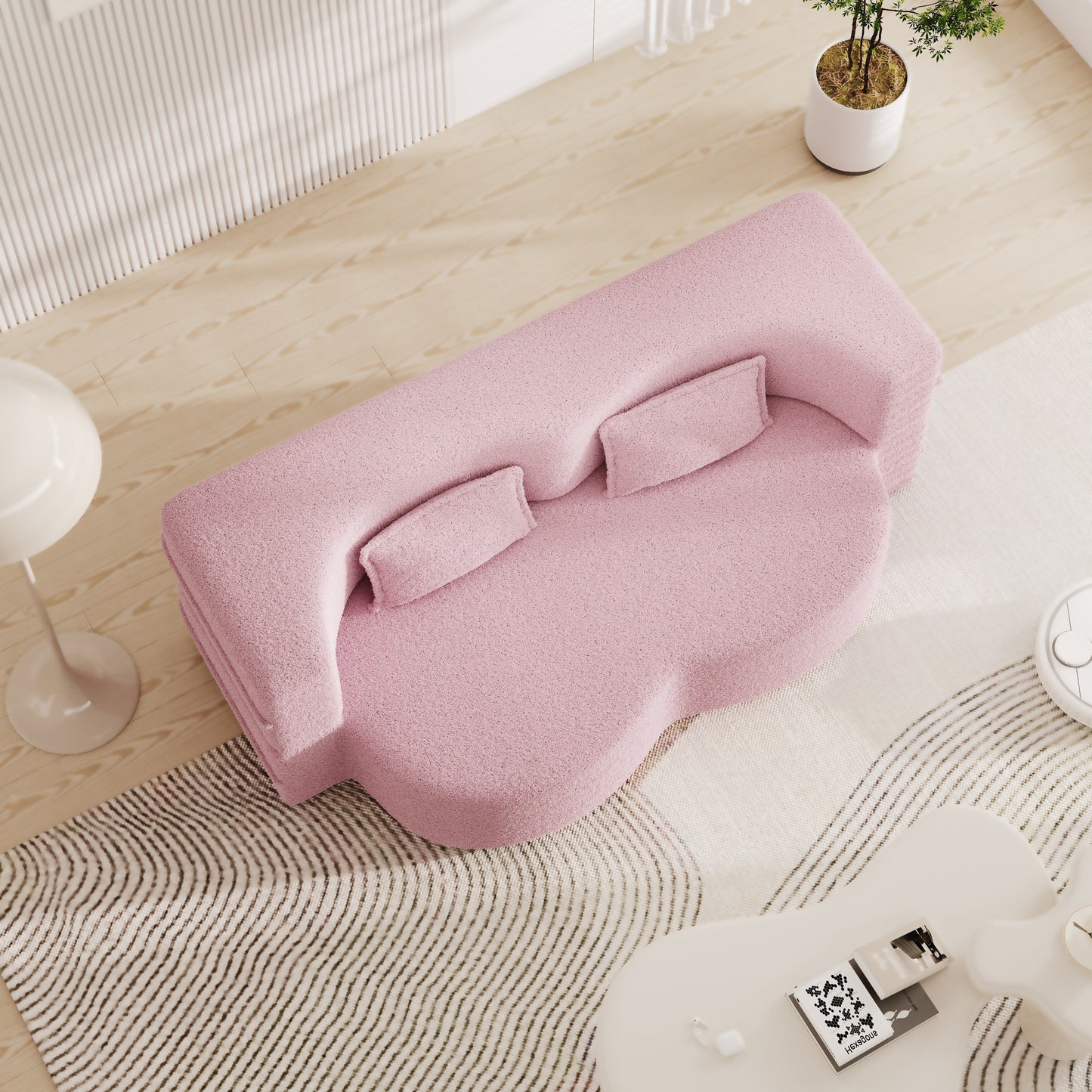 Canapé-lit convertible en tissu Teddy de 78 pouces, rempli de mousse, avec 2 oreillers et matelas pliant pour le salon