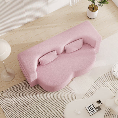 Canapé-lit convertible en tissu Teddy de 78 pouces, rempli de mousse, avec 2 oreillers et matelas pliant pour le salon