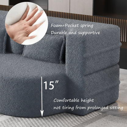Canapé-lit convertible en tissu Teddy de 78 pouces, rempli de mousse, avec 2 oreillers et matelas pliant pour le salon