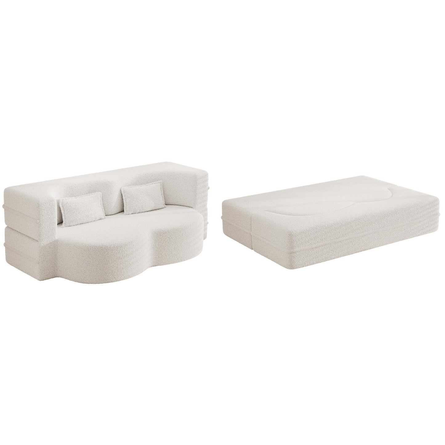 Canapé-lit convertible en tissu Teddy de 78 pouces, rempli de mousse, avec 2 oreillers et matelas pliant pour le salon