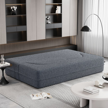 Canapé-lit convertible en tissu Teddy de 78 pouces, rempli de mousse, avec 2 oreillers et matelas pliant pour le salon