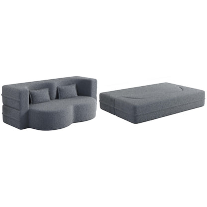 Canapé-lit convertible en tissu Teddy de 78 pouces, rempli de mousse, avec 2 oreillers et matelas pliant pour le salon