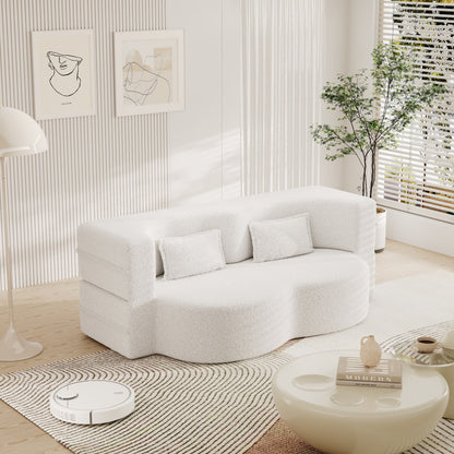 Canapé-lit convertible en tissu Teddy de 78 pouces, rempli de mousse, avec 2 oreillers et matelas pliant pour le salon