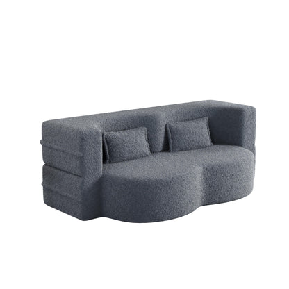 Canapé-lit convertible en tissu Teddy de 78 pouces, rempli de mousse, avec 2 oreillers et matelas pliant pour le salon