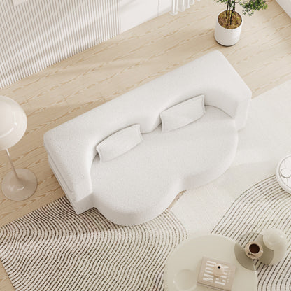 Canapé-lit convertible en tissu Teddy de 78 pouces, rempli de mousse, avec 2 oreillers et matelas pliant pour le salon