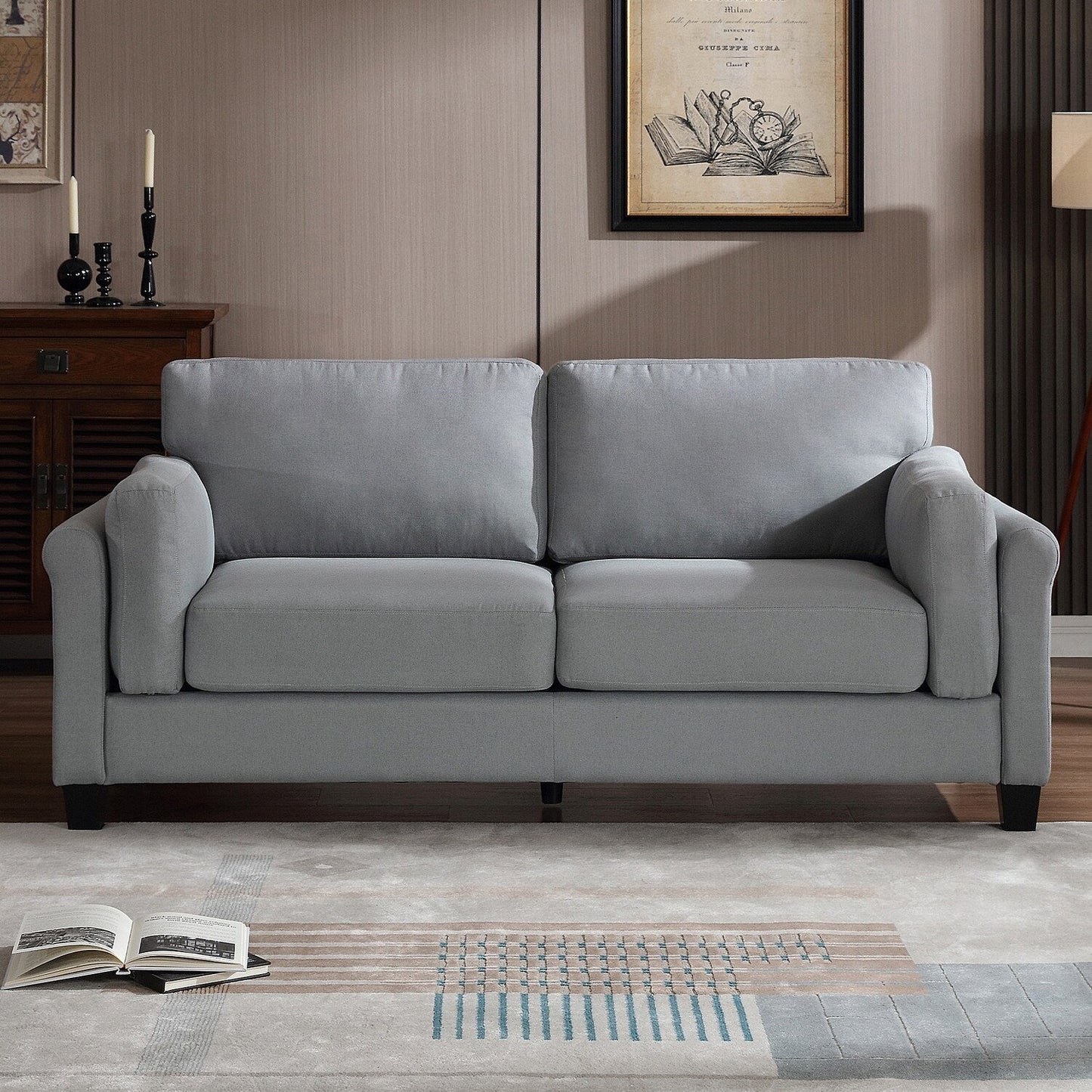 Canapé moderne à deux accoudoirs Morden Fort, assise profonde, coussins de dossier rembourrés, tissu rembourré durable