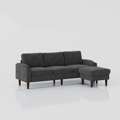 Canapé convertible 3 places en L en tissu de 78 pouces avec rangement, port USB et porte-gobelet