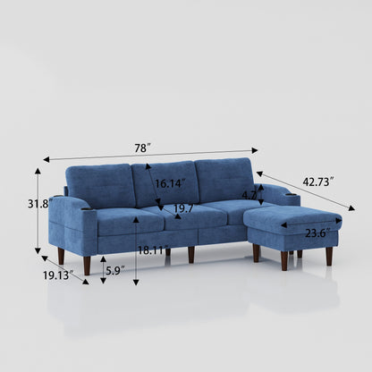 Canapé convertible en L en tissu de 78 po avec rangement, port USB et porte-gobelet – Idéal pour les petits espaces