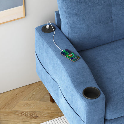 Canapé convertible en L en tissu de 78 po avec rangement, port USB et porte-gobelet – Idéal pour les petits espaces