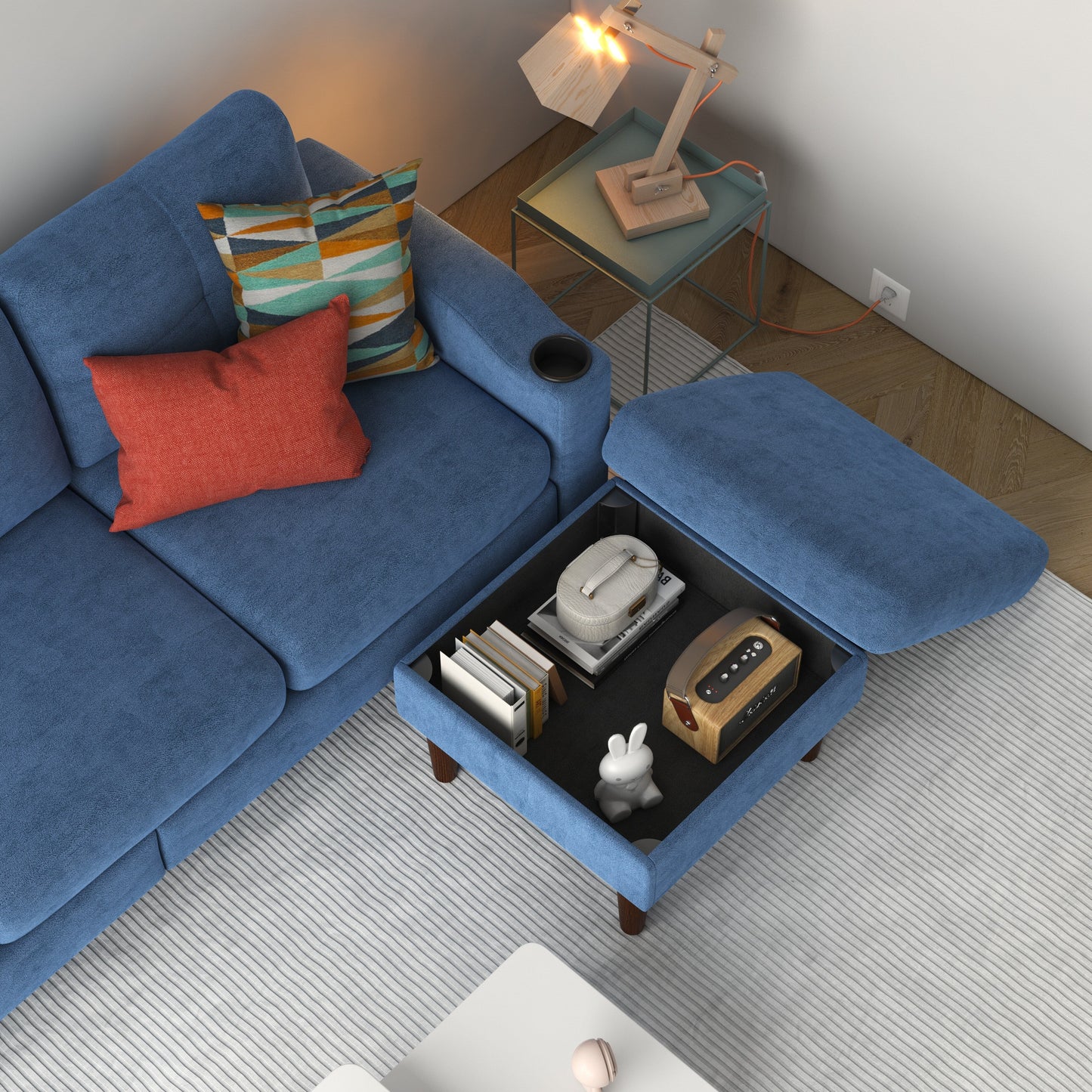 Canapé convertible en L en tissu de 78 po avec rangement, port USB et porte-gobelet – Idéal pour les petits espaces