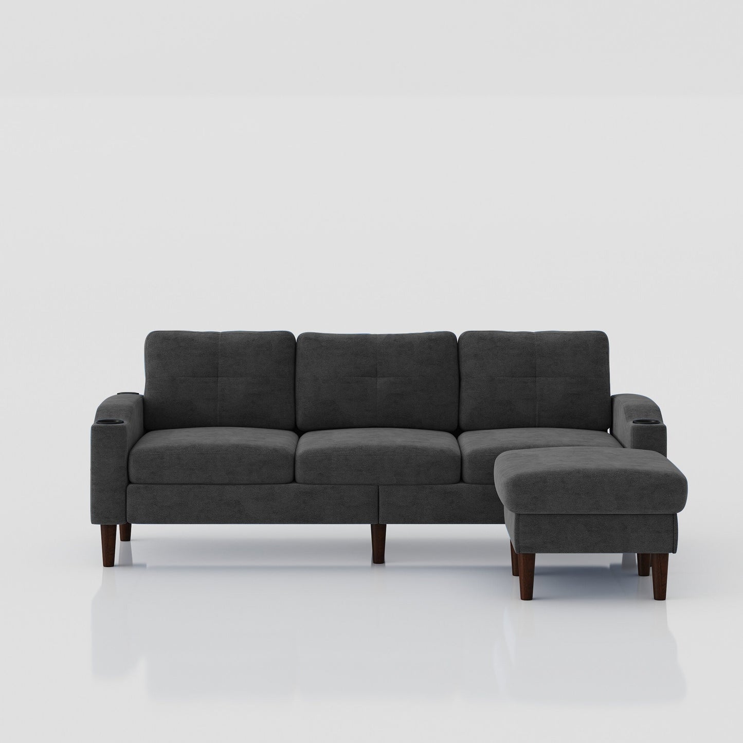 Canapé convertible en L en tissu de 78 po avec rangement, port USB et porte-gobelet – Idéal pour les petits espaces