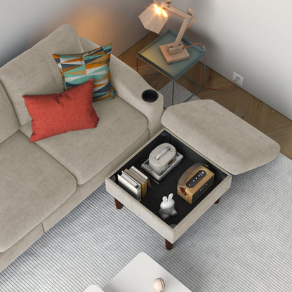 Canapé convertible en L en tissu de 78 po avec rangement, port USB et porte-gobelet – Idéal pour les petits espaces