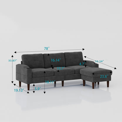 Canapé convertible en L en tissu de 78 po avec rangement, port USB et porte-gobelet – Idéal pour les petits espaces