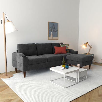 Canapé convertible en L en tissu de 78 po avec rangement, port USB et porte-gobelet – Idéal pour les petits espaces