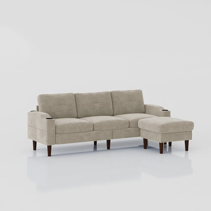Canapé convertible en L en tissu de 78 po avec rangement, port USB et porte-gobelet – Idéal pour les petits espaces