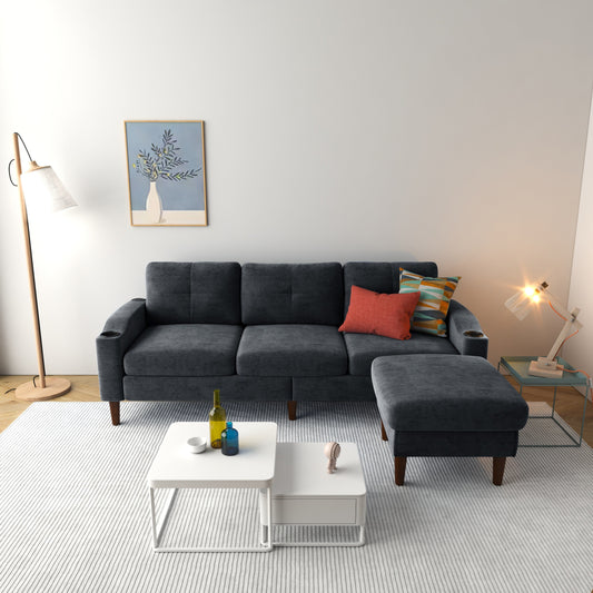 Canapé convertible en L en tissu de 78 po avec rangement, port USB et porte-gobelet – Idéal pour les petits espaces