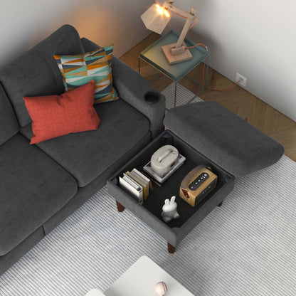 Canapé convertible en L en tissu de 78 po avec rangement, port USB et porte-gobelet – Idéal pour les petits espaces