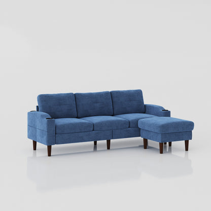 Canapé convertible en L en tissu de 78 po avec rangement, port USB et porte-gobelet – Idéal pour les petits espaces