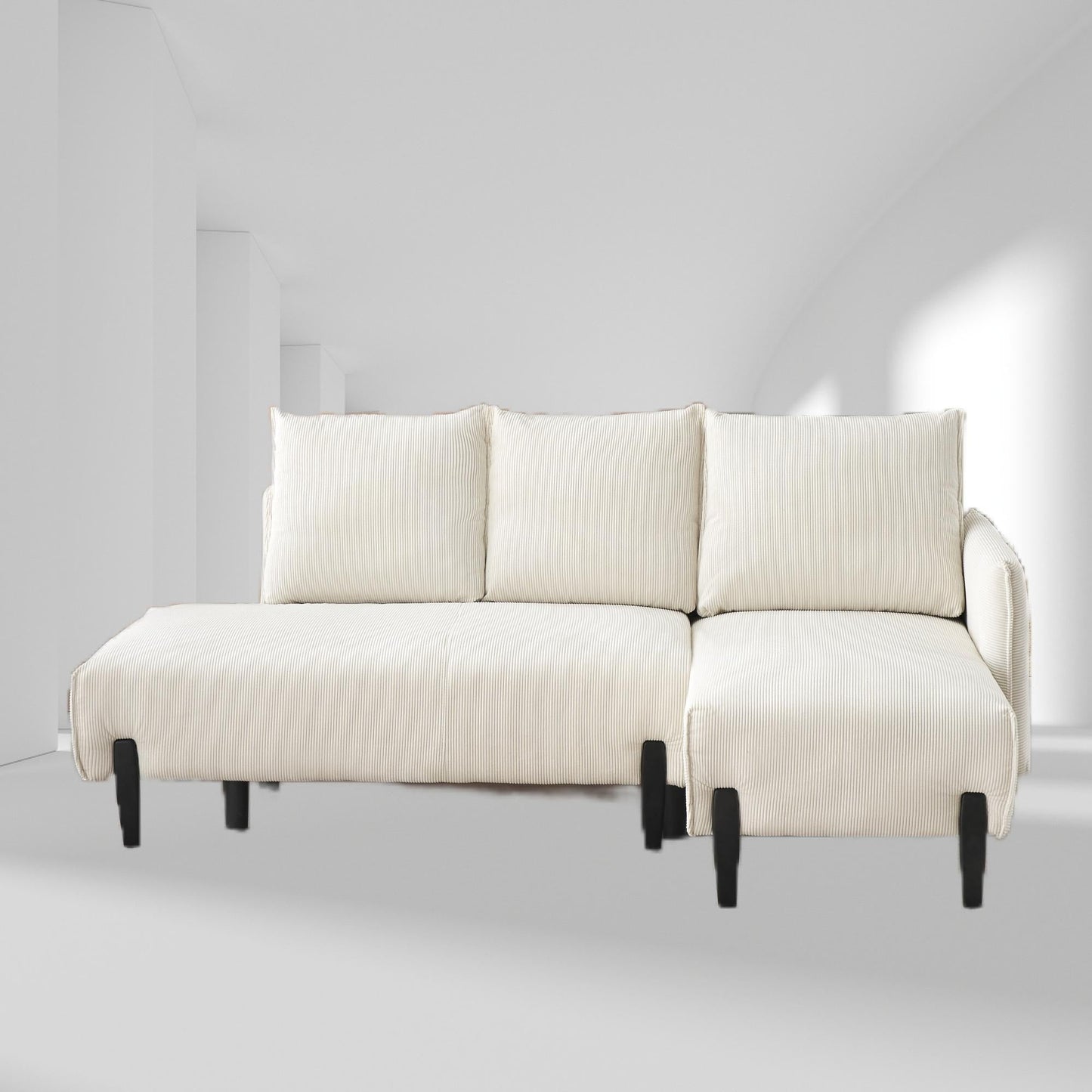 Canapé en velours de 200 cm – Design milieu de siècle avec 3 coussins décoratifs