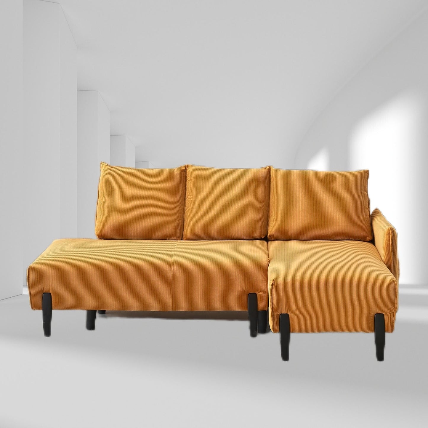 Canapé en velours de 200 cm – Design milieu de siècle avec 3 coussins décoratifs