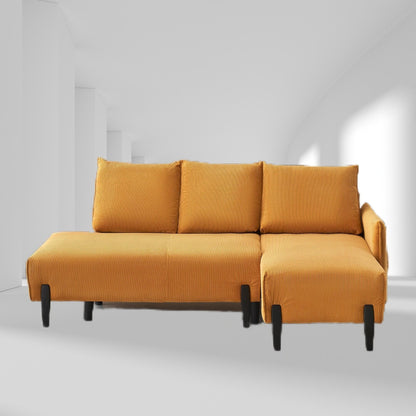 Canapé en velours de 200 cm – Design milieu de siècle avec 3 coussins décoratifs